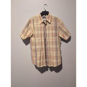 Quicksilver Mens Shirt L Yellow Plaid, Short Sleeve Pocket,‎ Regular Fit, Casual